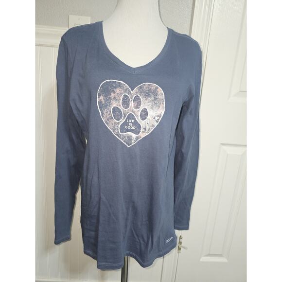 Life is Good Colorful Heart Dog Paw Crusher Crew Neck T Shirt Sz M Blue - Picture 2 of 8